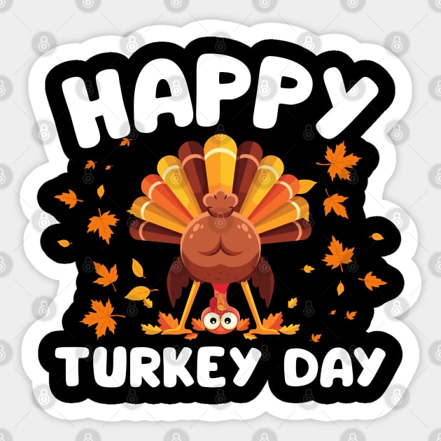 Playful Happy Turkey Day Cartoon Sticker by Creatifly Graphic Tees